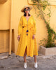 Saffron Yellow Embroidered Linen Maxi Dress – Balloon Sleeves