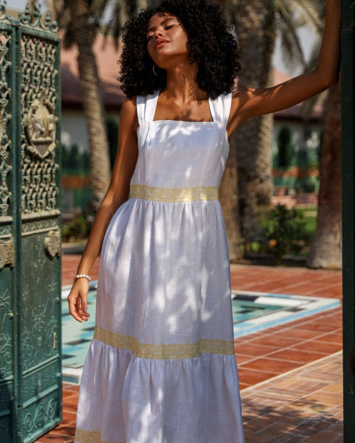 White Embroidered Linen Dress | ZALXNDRA