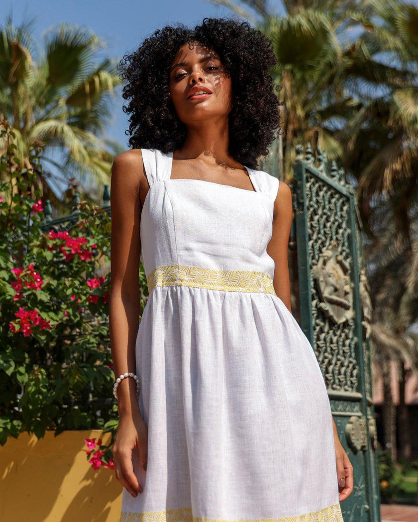 White Embroidered Linen Dress | ZALXNDRA