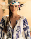 White Embroidered Linen Maxi Dress – Balloon Sleeves || ZALXNDRA