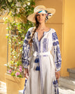 White Embroidered Linen Maxi Dress – Balloon Sleeves || ZALXNDRA