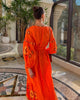 Pumpkin Orange Embroidered Linen Maxi Dress – Balloon Sleeves