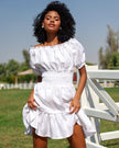 White Embroidered Linen Mini Dress || ZALXNDRA