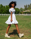 White Embroidered Linen Mini Dress || ZALXNDRA