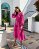 Fuchsia Embroidered Linen Maxi Dress – Balloon Sleeves | ZALXNDRA