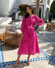 Fuchsia Embroidered Linen Maxi Dress – Balloon Sleeves | ZALXNDRA