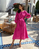 Fuchsia Embroidered Linen Maxi Dress – Balloon Sleeves | ZALXNDRA
