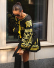 Mini-robe noire en lin brodé – Manches ballon | ZALXNDRA