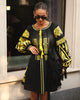 Mini-robe noire en lin brodé – Manches ballon | ZALXNDRA