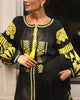 Mini-robe noire en lin brodé – Manches ballon | ZALXNDRA