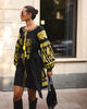 Mini-robe noire en lin brodé – Manches ballon | ZALXNDRA
