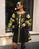 Mini-robe noire en lin brodé – Manches ballon | ZALXNDRA