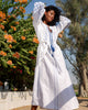 White Embroidered Linen Maxi Dress – Balloon Sleeves || ZALXNDRA