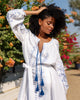 White Embroidered Linen Maxi Dress – Balloon Sleeves || ZALXNDRA