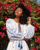 White Embroidered Linen Maxi Dress – Balloon Sleeves || ZALXNDRA
