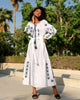 White Embroidered Linen Maxi Dress – Balloon Sleeves || ZALXNDRA