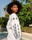 White Embroidered Linen Maxi Dress – Balloon Sleeves || ZALXNDRA