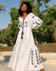 White Embroidered Linen Maxi Dress – Balloon Sleeves || ZALXNDRA