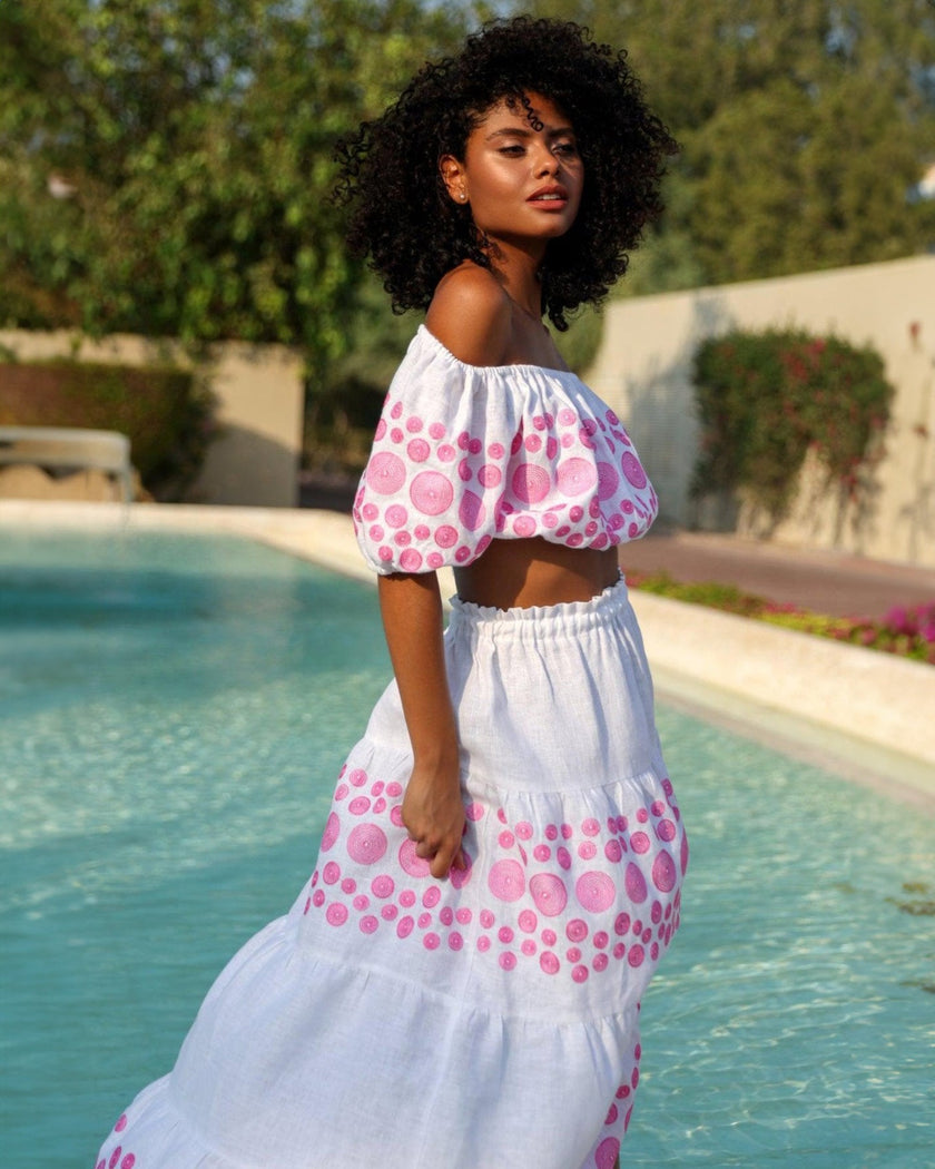 White Embroidered Linen Dress | ZALXNDRA