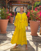 Lemon Yellow Embroidered Linen Maxi Dress – Balloon Sleeves