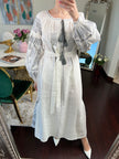 White Embroidered Linen Maxi Dress – Balloon Sleeves || ZALXNDRA