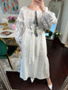 White Embroidered Linen Maxi Dress – Balloon Sleeves | ZALXNDRA