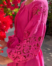 Fuchsia Embroidered Linen Maxi Dress – Balloon Sleeves | ZALXNDRA