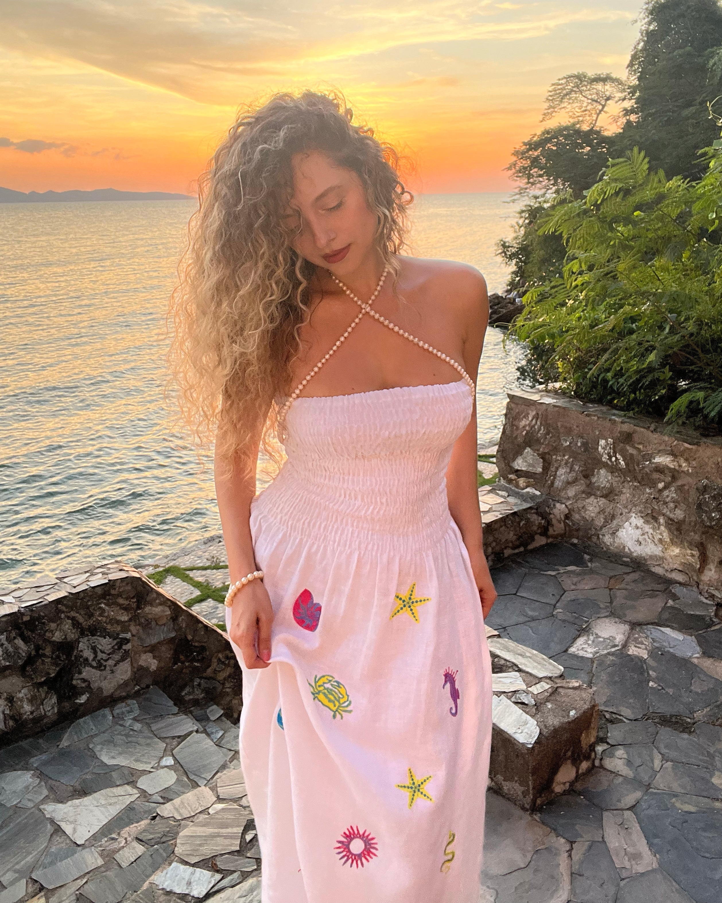 White Embroidered Linen Dress || ZALXNDRA