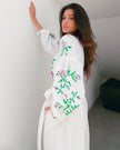 Weißes besticktes langes Leinenkleid – Ballonärmel | ZALXNDRA