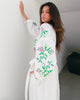 White Embroidered Linen Long Dress – Balloon Sleeves || ZALXNDRA
