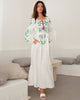 White Embroidered Linen Long Dress – Balloon Sleeves || ZALXNDRA