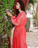 Coral Embroidered Linen Maxi Dress – Balloon Sleeves | ZALXNDRA