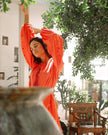 Coral Embroidered Linen Mini Dress – Balloon Sleeves | ZALXNDRA