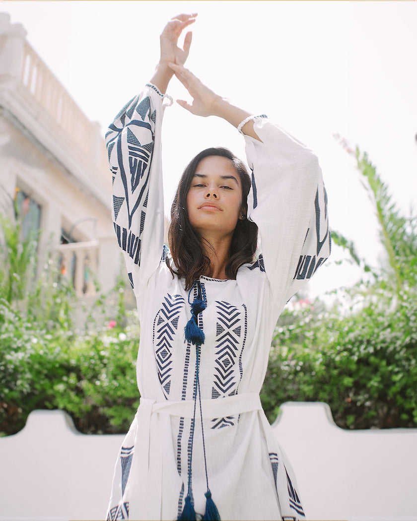 White Embroidered Linen Mini Dress – Balloon Sleeves | ZALXNDRA