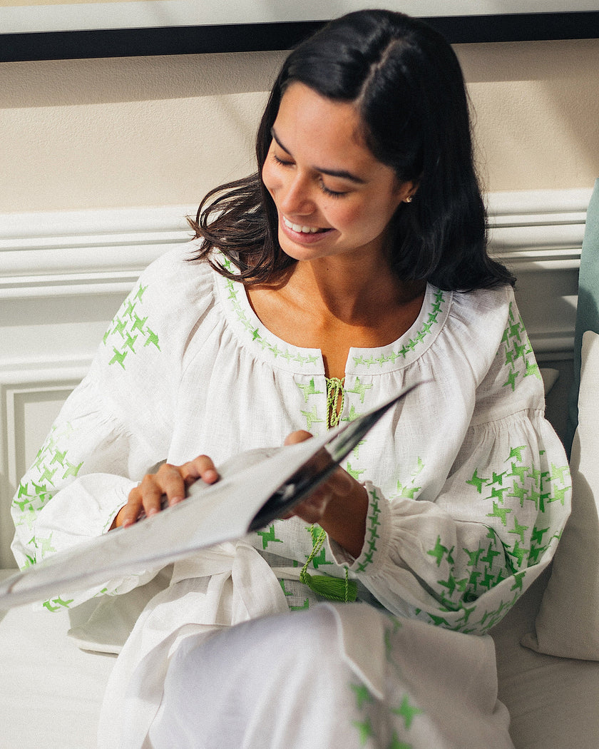 White Embroidered Linen Maxi Dress | ZALXNDRA