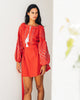Scarlet Red Embroidered Linen Mini Dress – Balloon Sleeves