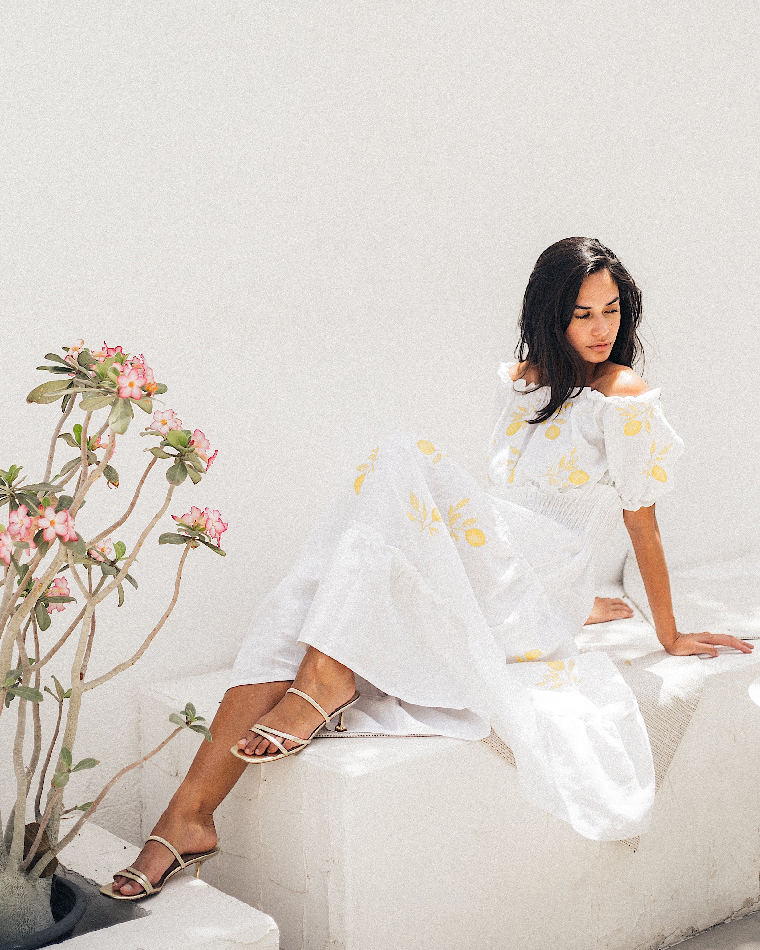White Embroidered Linen Dress || ZALXNDRA