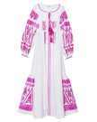 Robe longue blanche en lin brodé – Manches ballon | ZALXNDRA