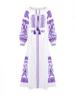 White Embroidered Linen Long Dress – Balloon Sleeves || ZALXNDRA