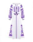 Robe longue blanche en lin brodé – Manches ballon | ZALXNDRA