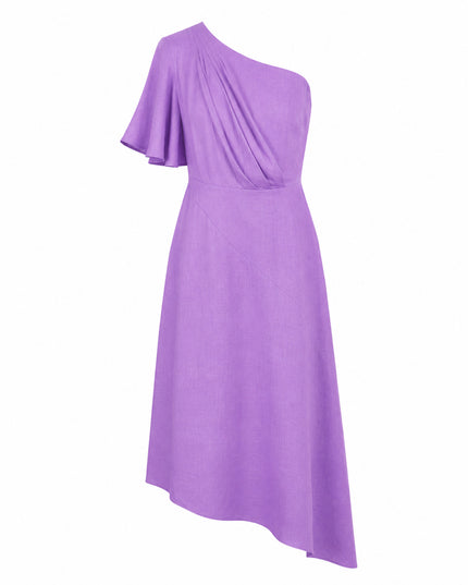 Purple One-Shoulder Asymmetric Linen Midi Dress