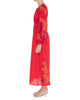 Scarlet Red Embroidered Linen Maxi Dress – Balloon Sleeves