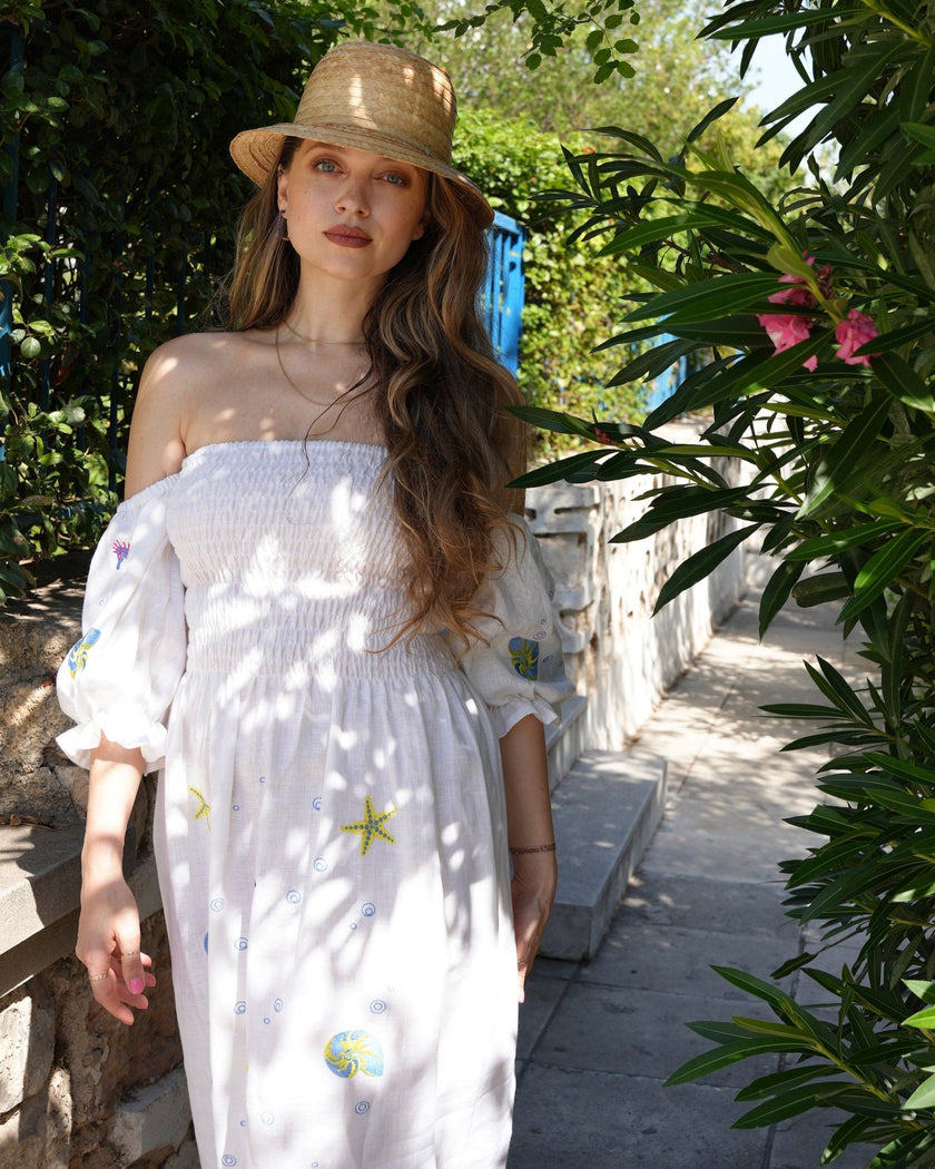 White Embroidered Linen Dress | ZALXNDRA