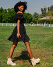 Black Linen Off-Shoulder Mini Dress