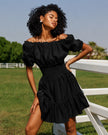 Black Linen Off-Shoulder Mini Dress