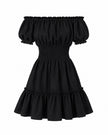 Black Linen Off-Shoulder Mini Dress