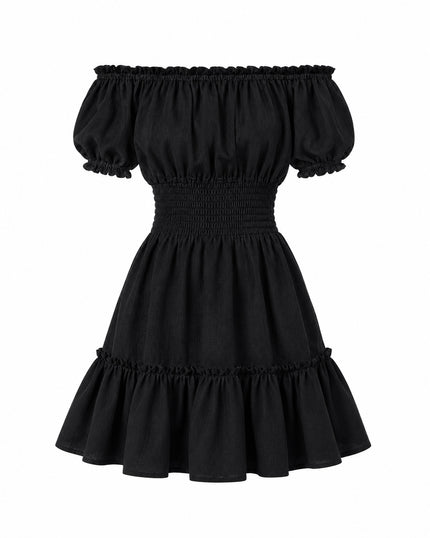 Black Linen Off-Shoulder Mini Dress