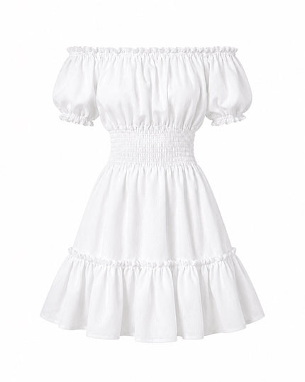 White Linen Off-Shoulder Mini Dress