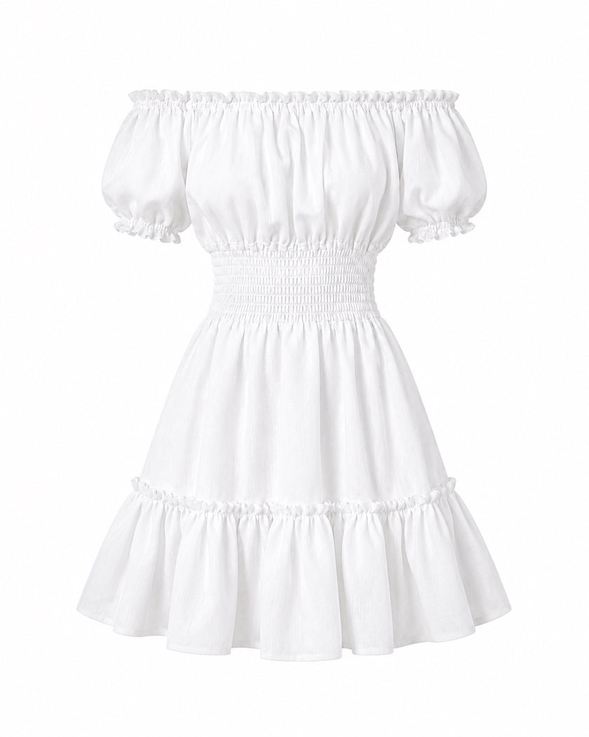 White Linen Off-Shoulder Mini Dress