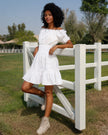 White Linen Off-Shoulder Mini Dress
